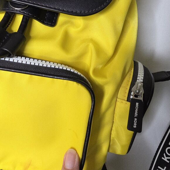 Michael Kors Abbey Lg Cargo Nylon Backpack Yellow Black Casual Preppy Colorful - Picture 9 of 14